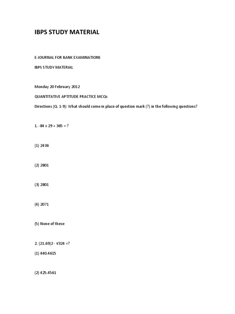 IBPS Quantitative Aptitude MCQs | PDF | Compound Interest | Interest