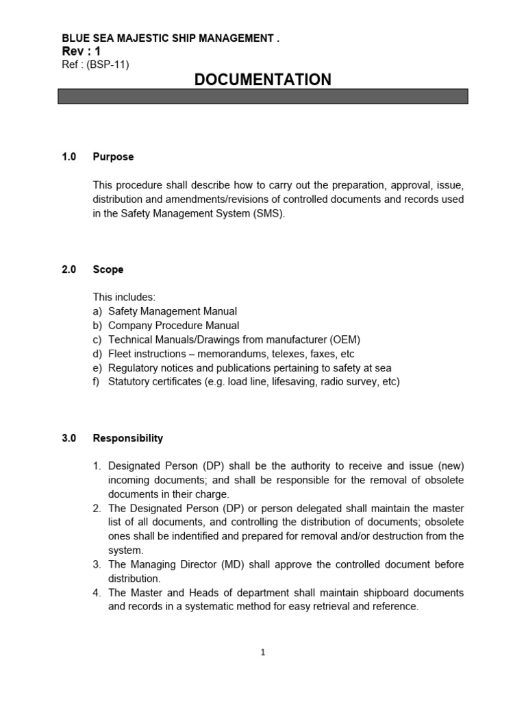Document Control in SMS at Blue Sea | PDF
