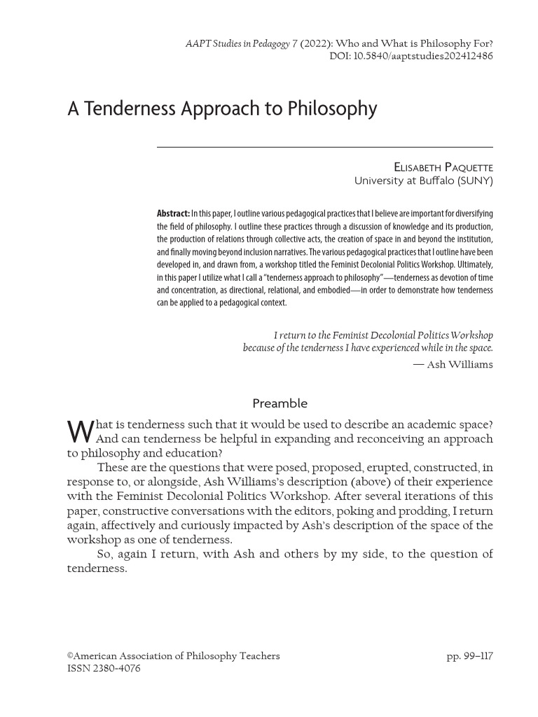 Tenderness in Philosophy Education | PDF | Knowledge | Feminism