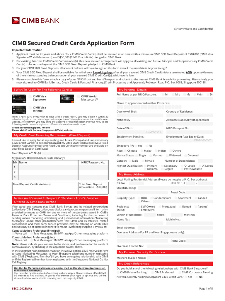 CIMB Credit Card Application Form | PDF | Banks | Credit Card
