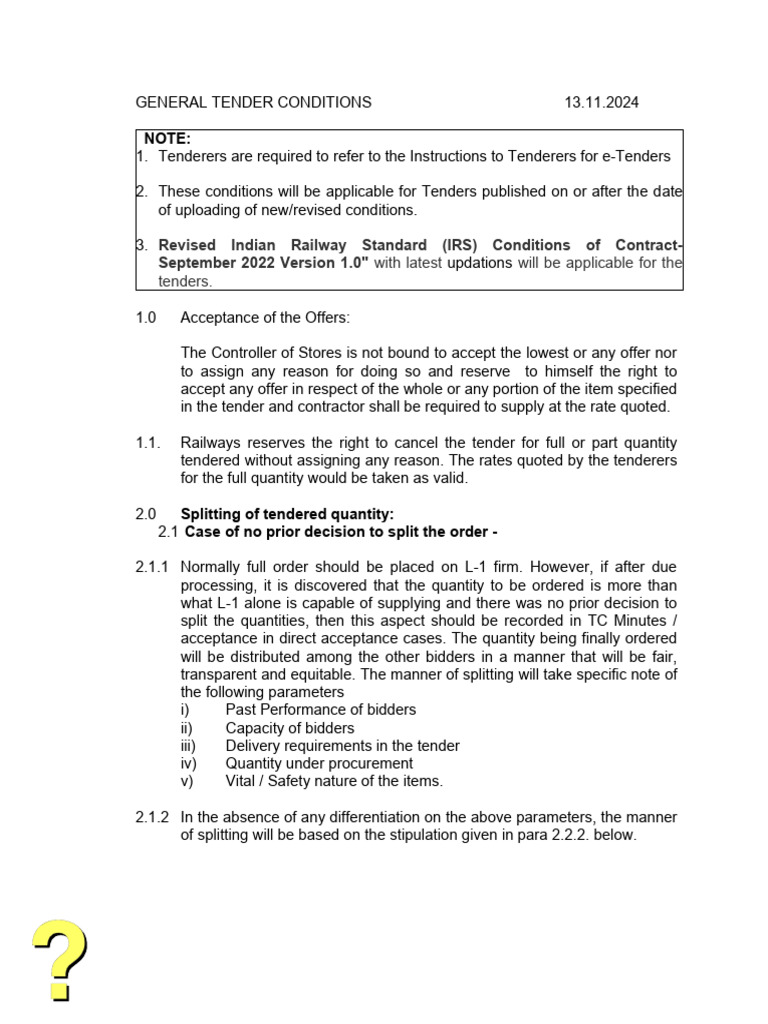 Indian Railway Tender Conditions 2024 | PDF | Letter Of Credit | Banks