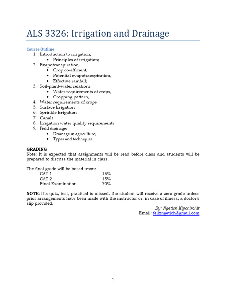 Irrigation and Drainage Course Outline | PDF | Evapotranspiration ...