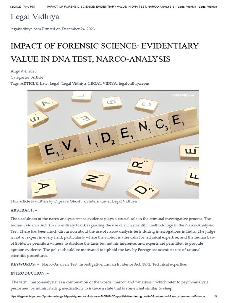 Narco-Analysis in Forensic Evidence | PDF | Confession (Law) | Forensic ...