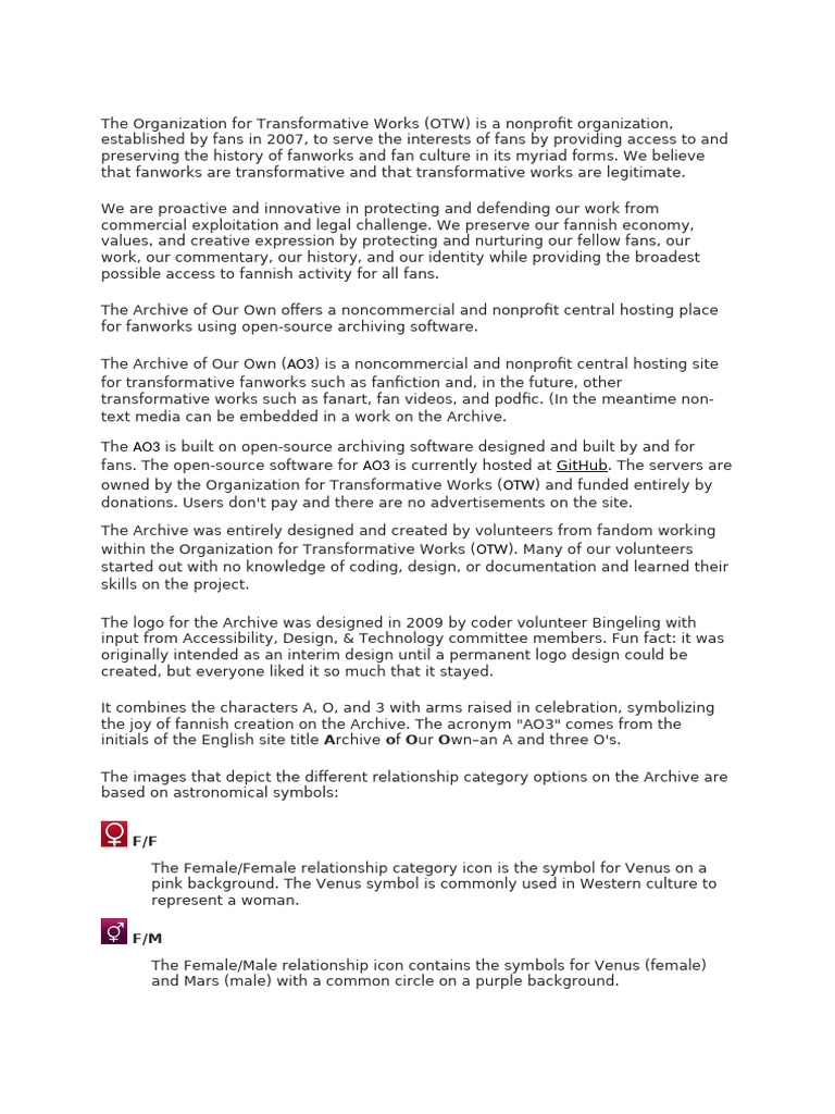 Overview of Archive of Our Own (AO3) | PDF