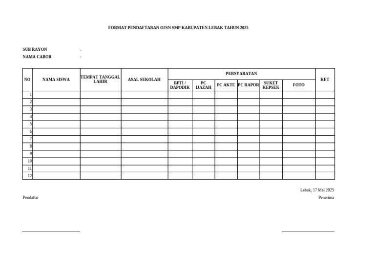 Pendaftaran O2SN SMP 2025 Lebak | PDF