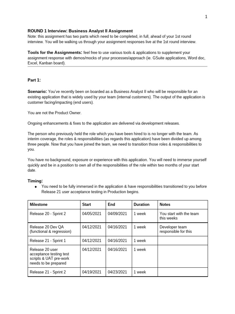 Business Analyst II Interview Assignment Guide | PDF | Scrum (Software ...