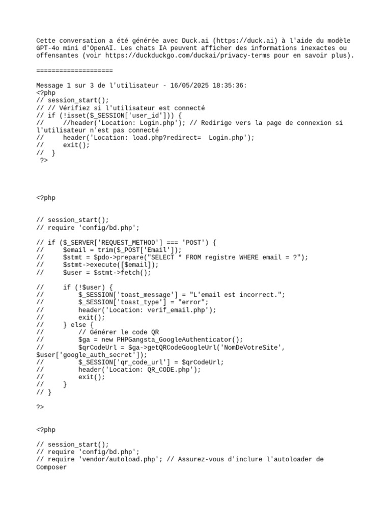 Authentification par Email et QR Code | PDF | PHP | Données informatiques