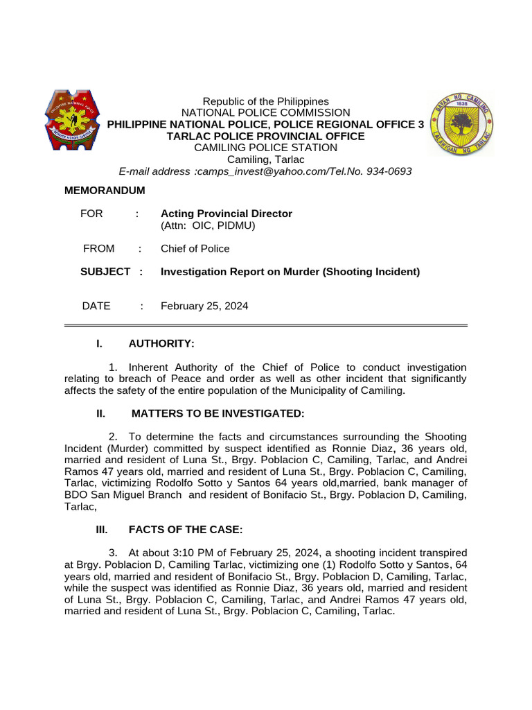 Investigation Report Format | PDF | Crimes | Crime & Violence