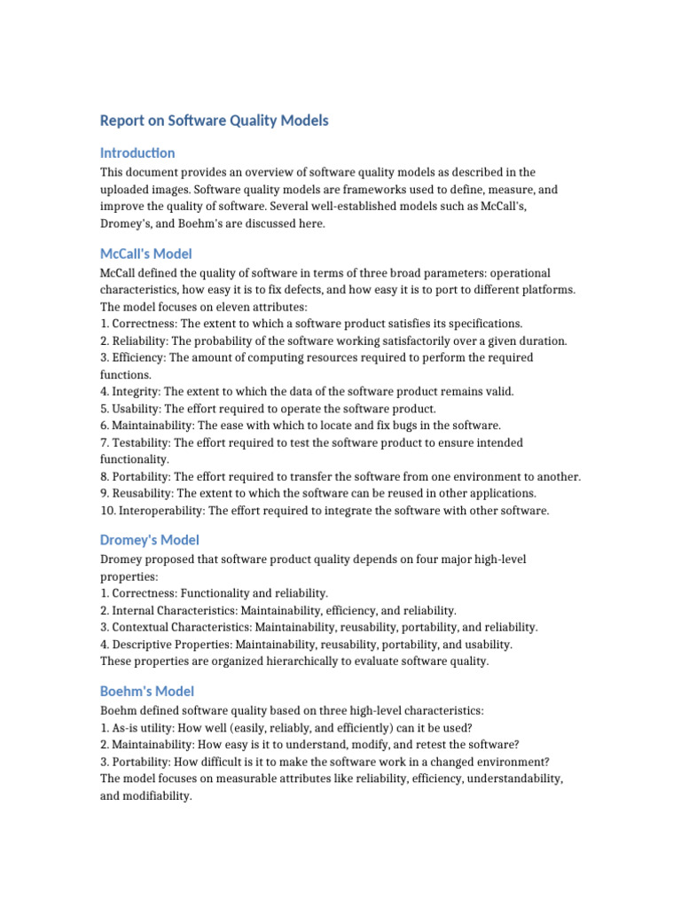 Software Quality Models Report | PDF | Software Quality | Software