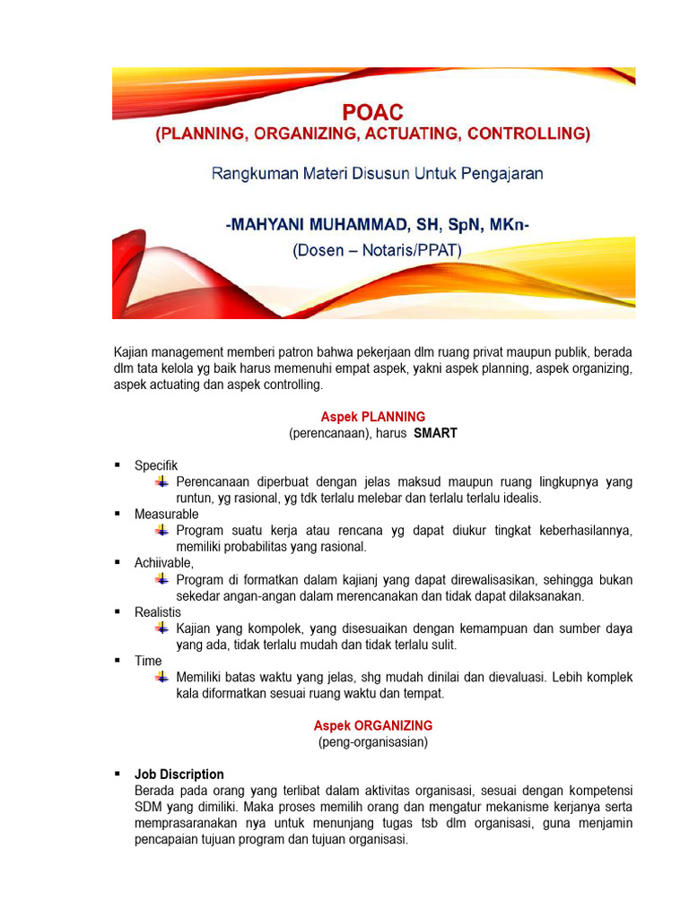 Pemahaman POAC dalam Manajemen Organisasi | PDF