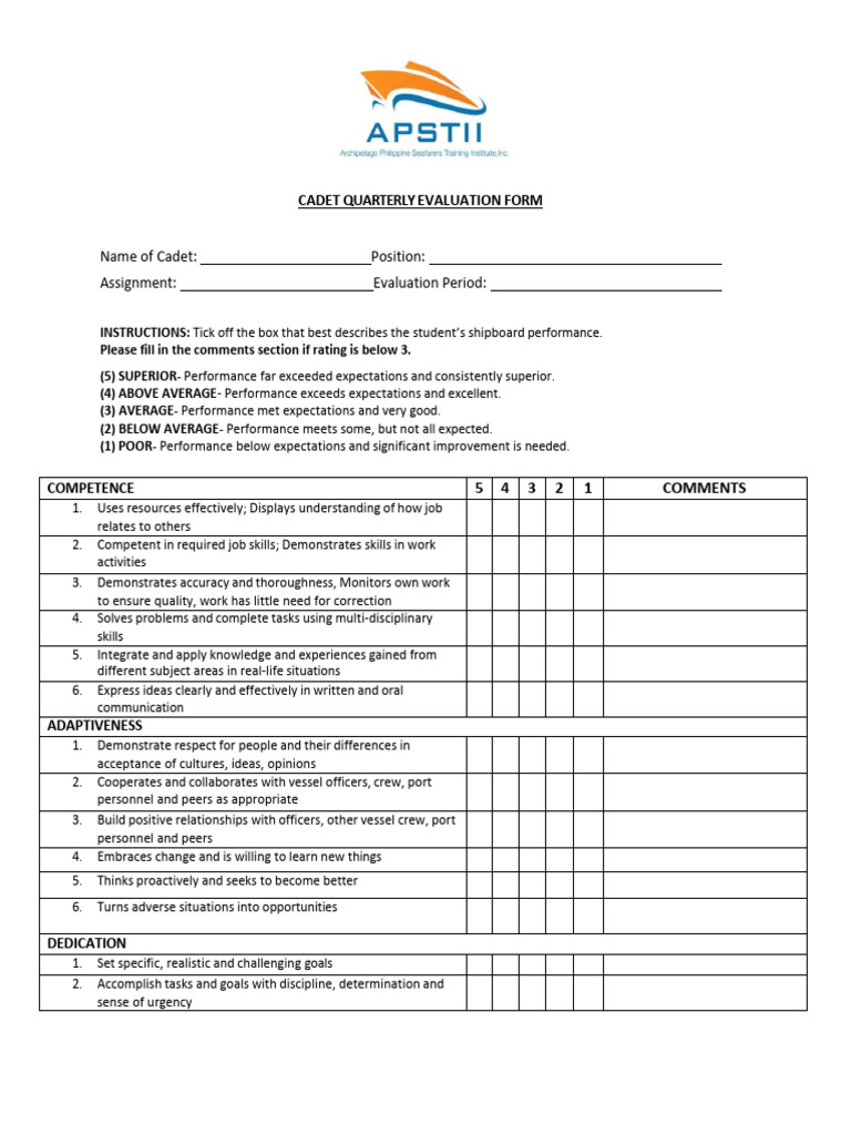 Cadet Shipboard Evaluation Form | PDF | Evaluation | Disciplines