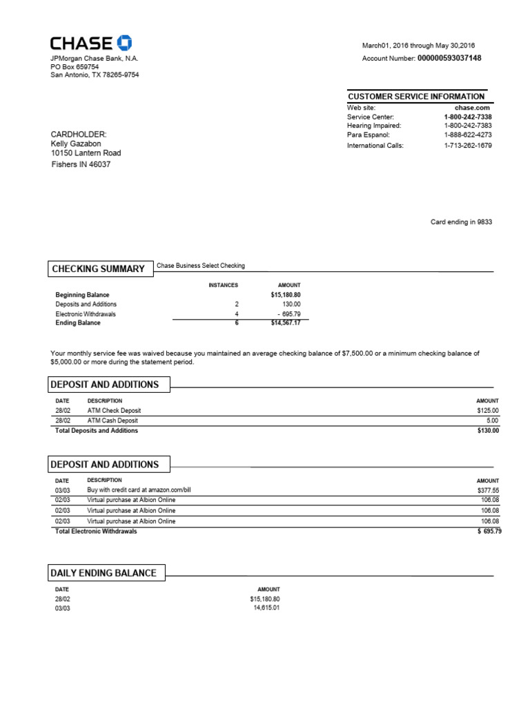 JPMorgan Chase Checking Summary Report | PDF | Chase Bank | Credit Card