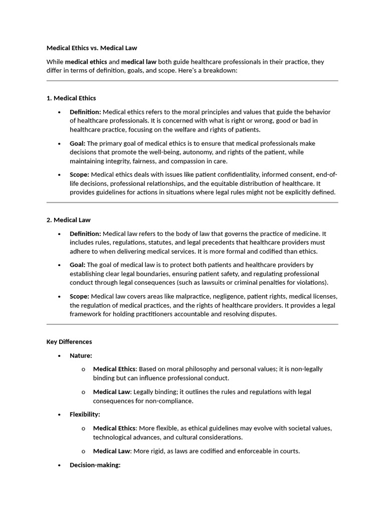 Differences Between Medical Ethics and Law | PDF | Physical Therapy ...