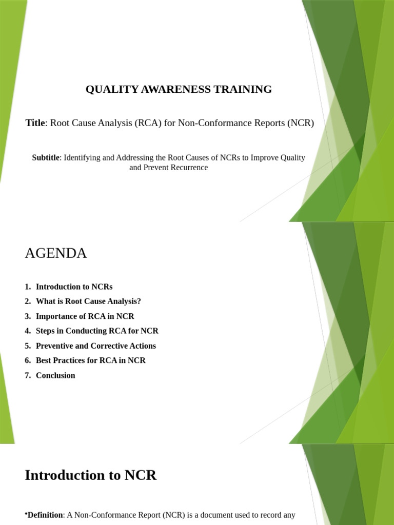 Root Cause Analysis (RCA) For Non-Conformance Reports (NCR) | PDF ...
