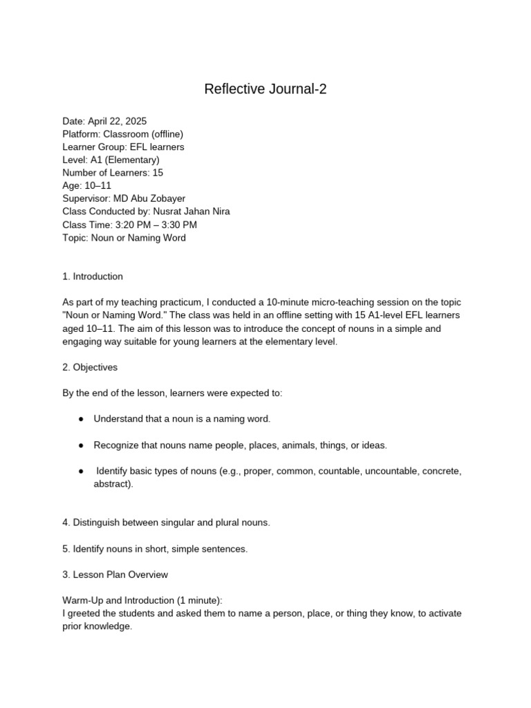 Reflective Journal 2 Nira Pdf Noun Plural