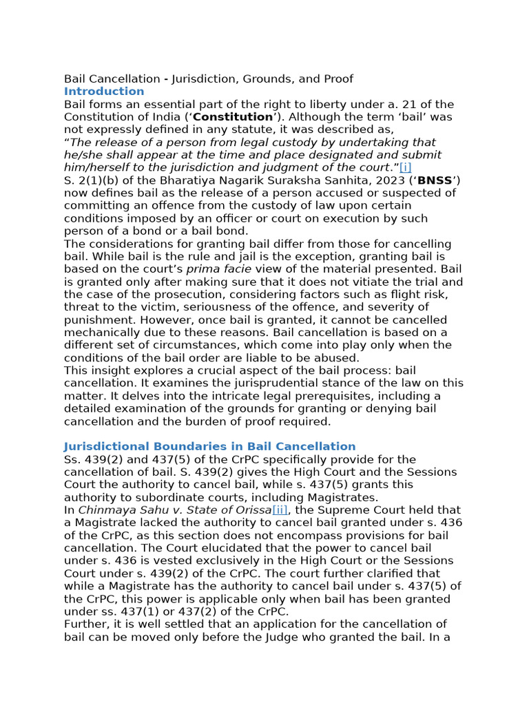 Grounds for Bail Cancellation in India | PDF | Bail | Justice