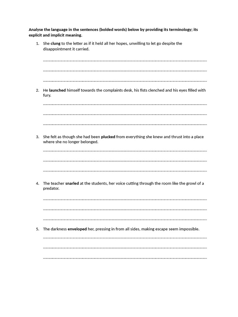 Analyse The Language in The Sentences | PDF