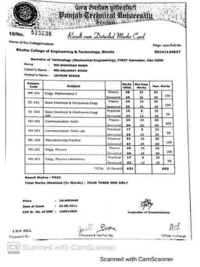Btech Marks 400kb - 11zon | PDF