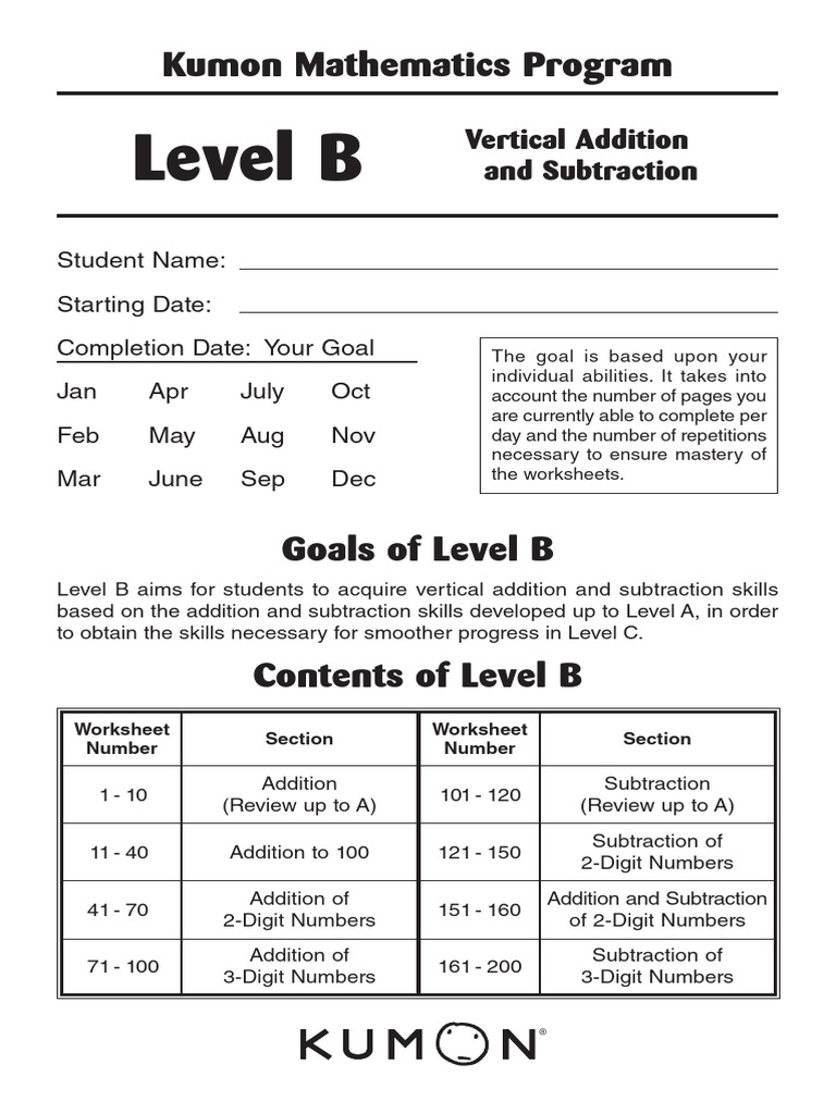 Kumon Level B Math Overview | PDF