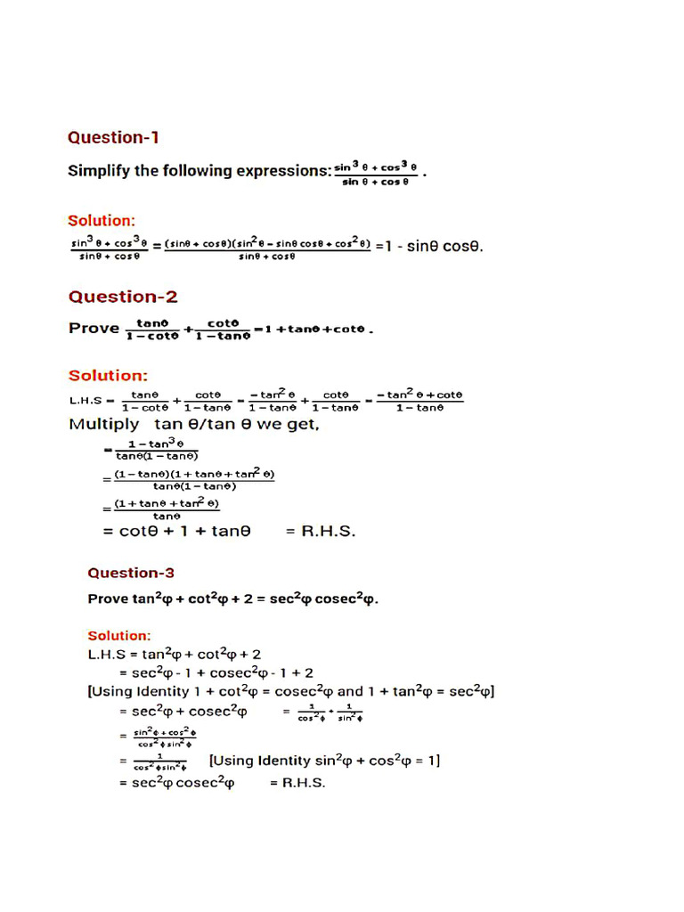 Trigonometry Solved Questions - MATHS | PDF