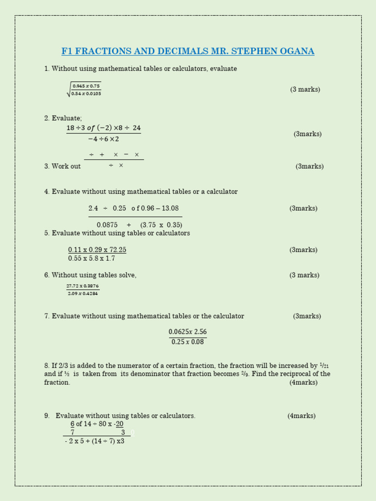 1.7&8 Fractions and Decimals | PDF | Mathematics | Arithmetic
