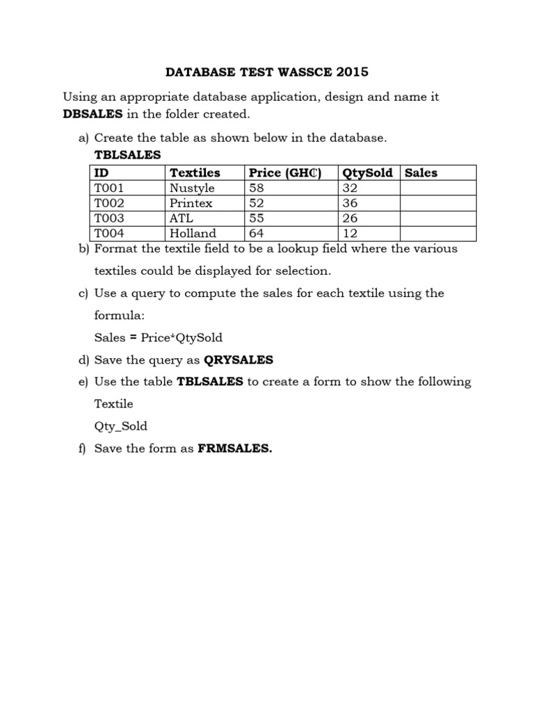 Database Test Wassce 2015 | PDF