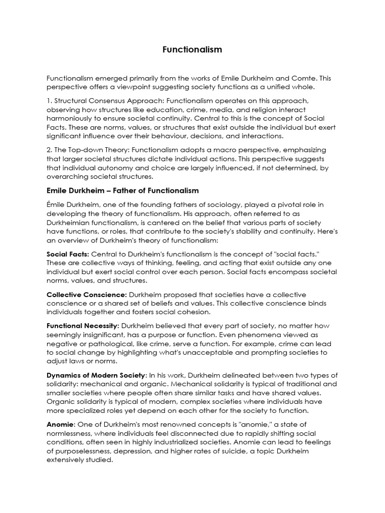 Understanding Functionalism in Sociology | PDF | Émile Durkheim ...