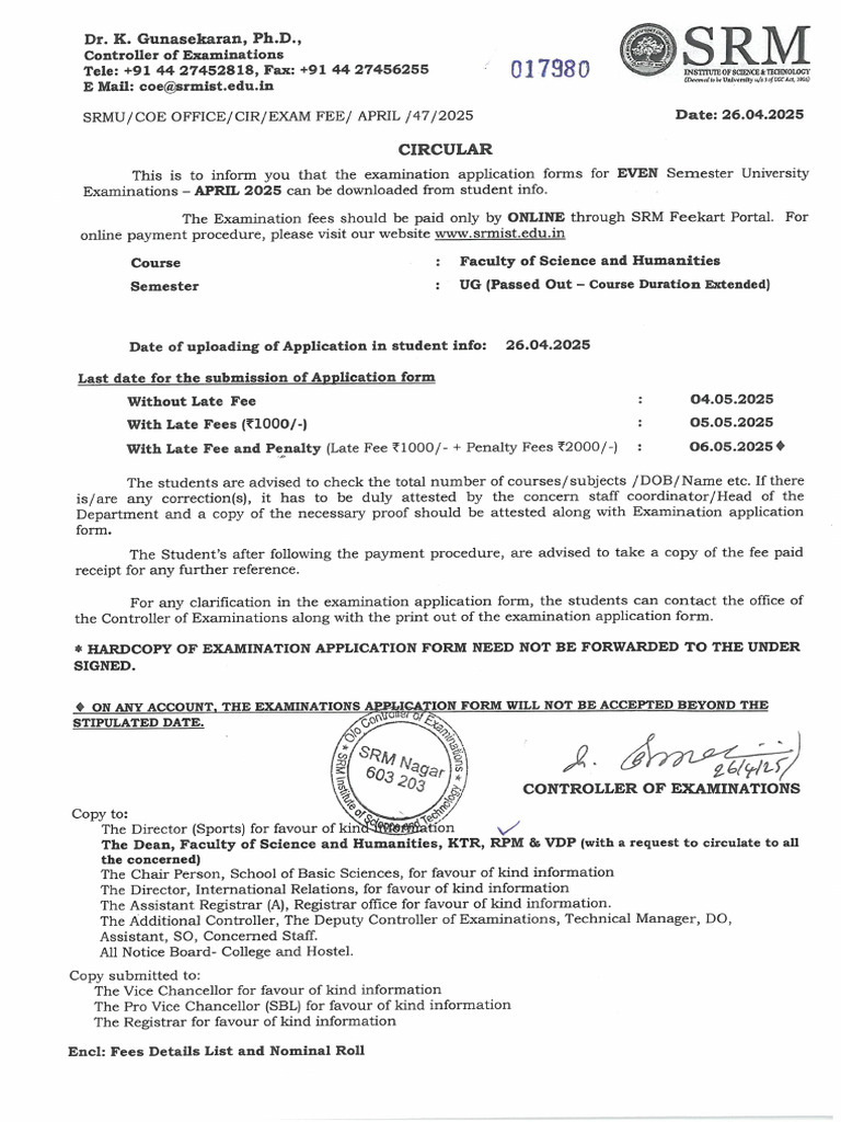 26.04.2025 - 017980 - CIR - Dean - FS&H - RPM - FS&H - UG (PO-Course ...
