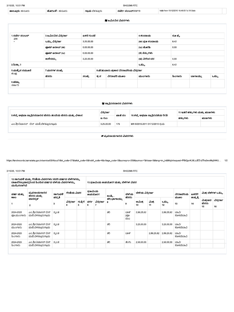 Bhoomi RTC Form 16 | PDF