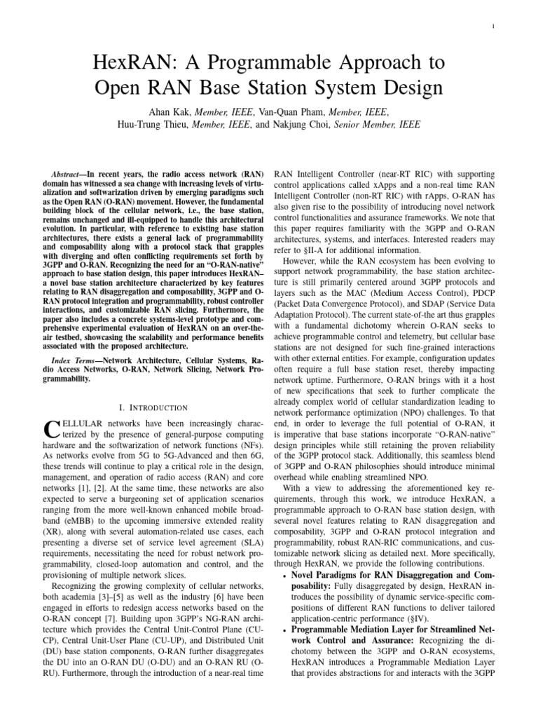 HexRAN: Programmable O-RAN Base Station | PDF | Scheduling (Computing ...
