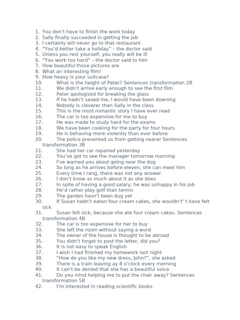 Sentence Transformation Exercises | PDF