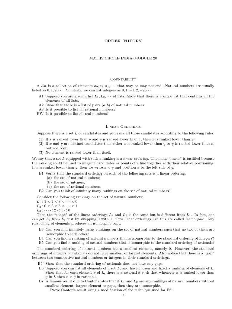 Order Theory: Countability & Linear Orders | PDF | Arithmetic | Algebra