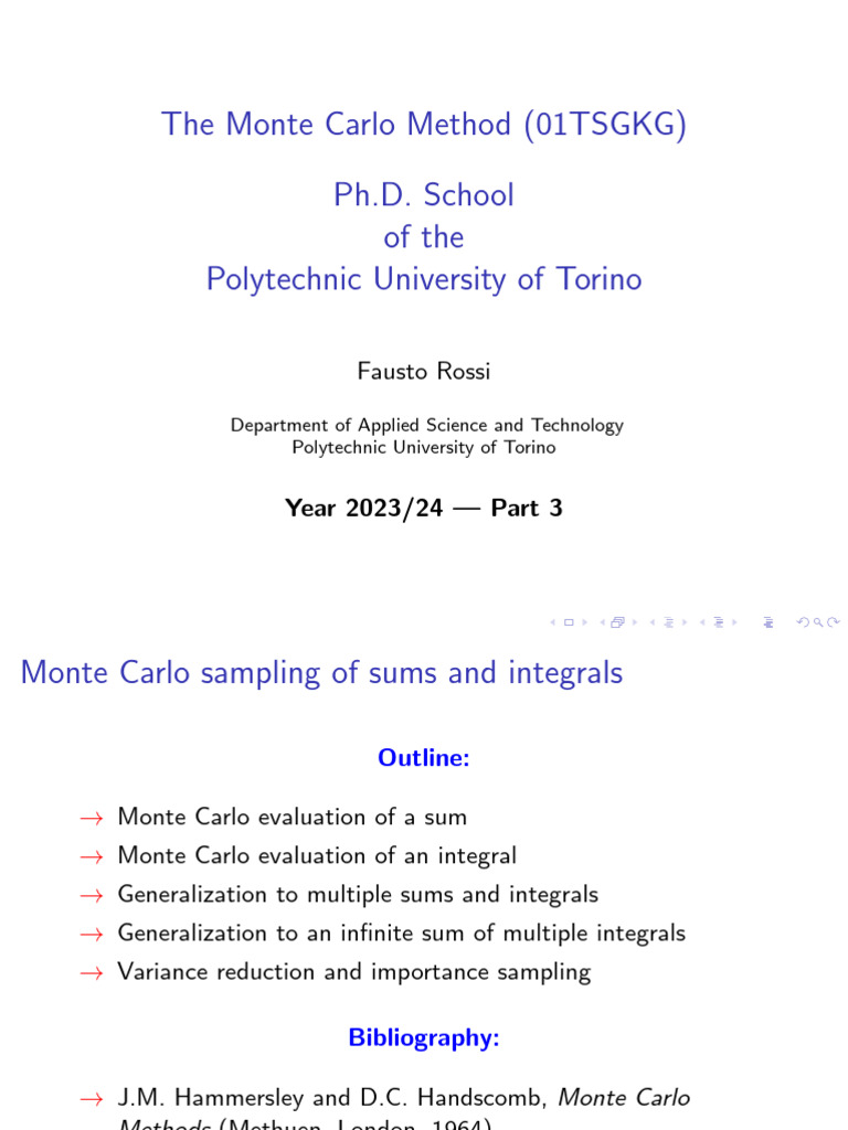 Monte Carlo Method for Sums and Integrals | PDF | Variance | Errors And ...