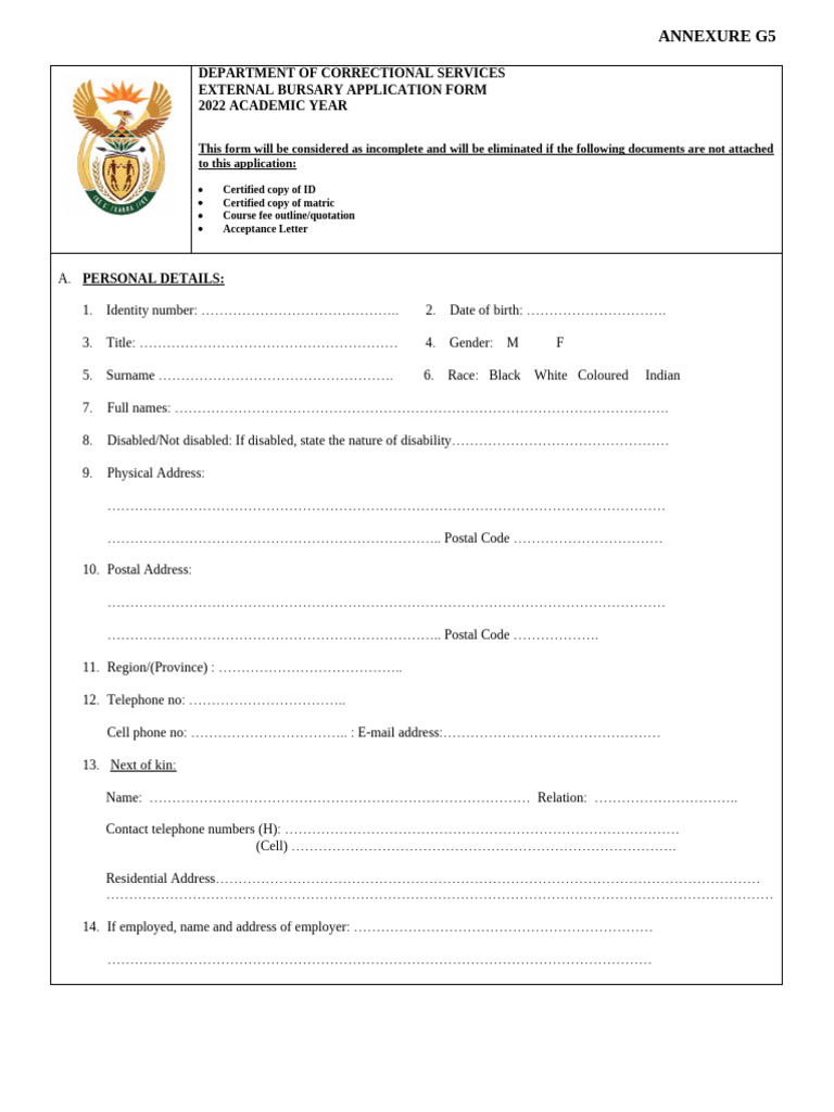 2022 External Bursary Application Form | PDF