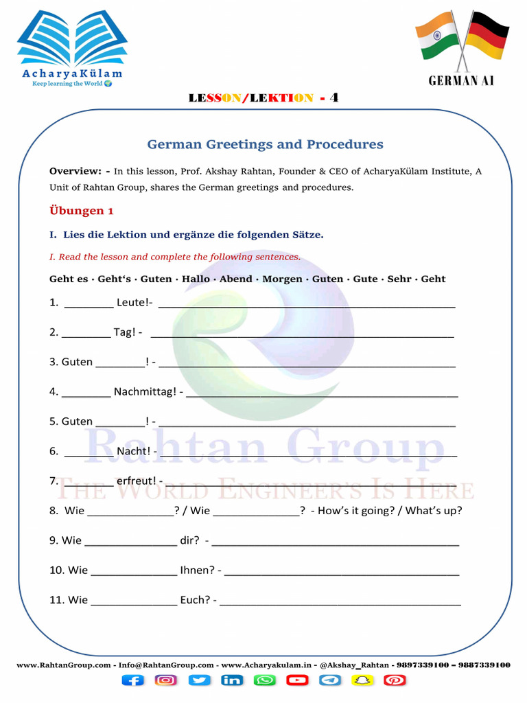 GERMAN A1 Worksheet - 4 | PDF