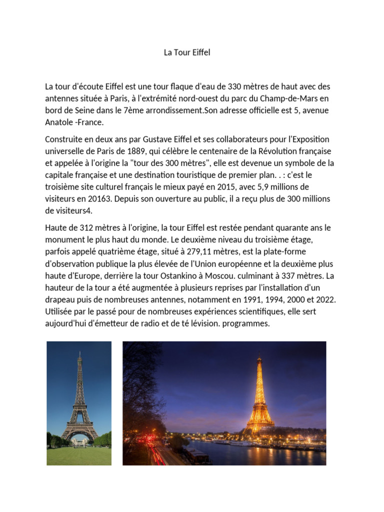 Hauteur de la Tour Eiffel : 330 mètres | PDF