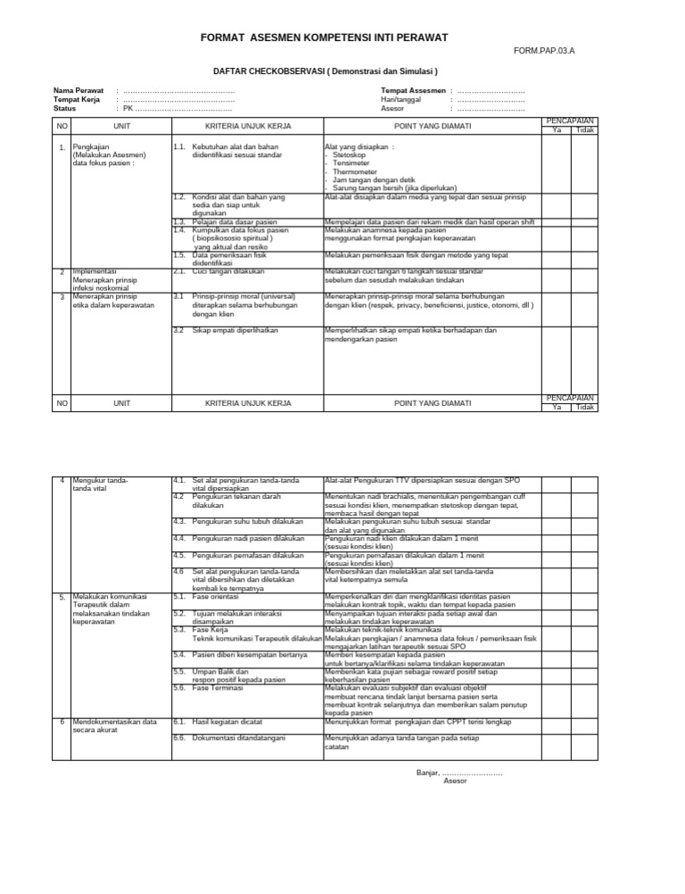 Format Asesmen Kompetensi Perawat | PDF