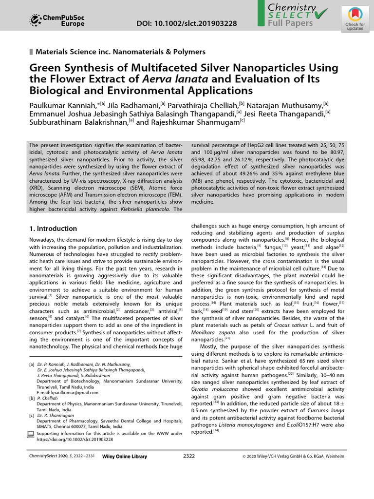Green Synthesis of Silver Nanoparticles | PDF | Nanoparticle | Silver