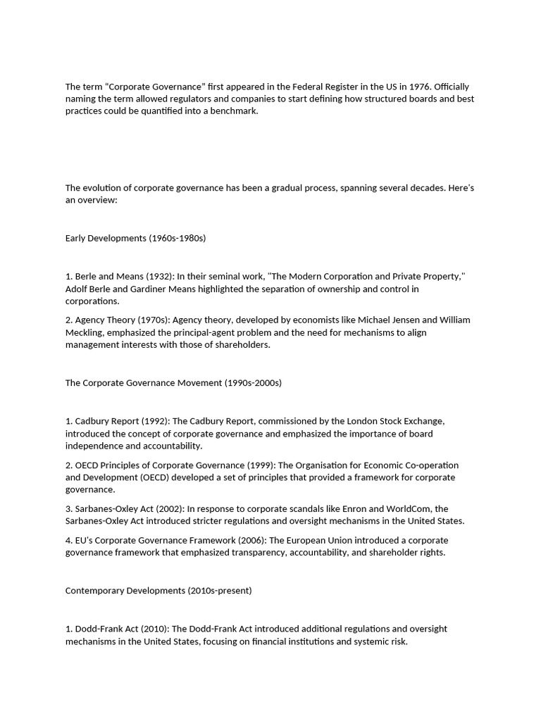 1.2.evolution of Corporate Governance The Corporate Governance Movement ...