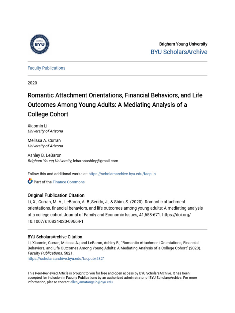 Romantic Attachment Orientations Financial Behaviors and Life O | PDF ...