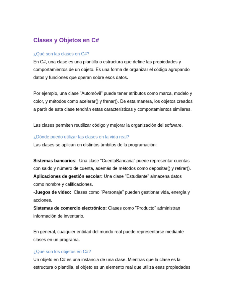 Clases y Objetos en CSharp URL | PDF | Objeto (informática) | Clase ...