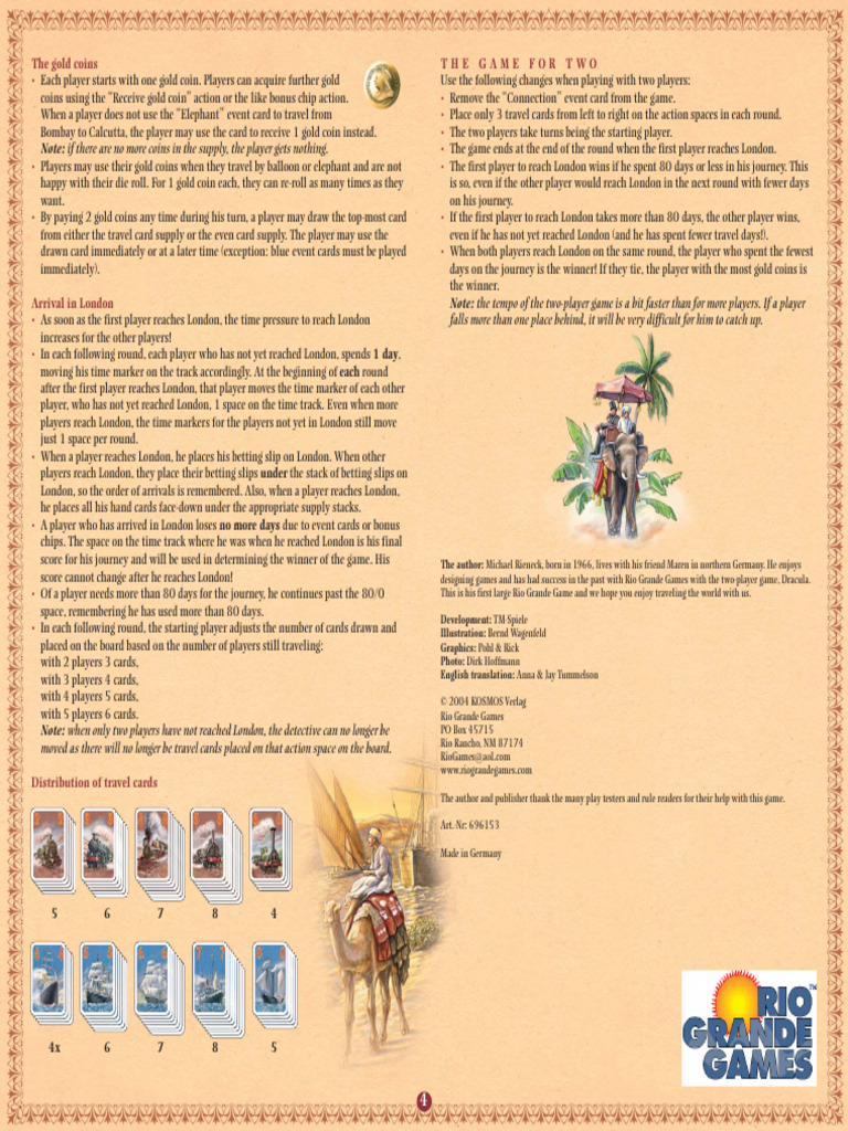 Journey to London in 80 Days Game | PDF