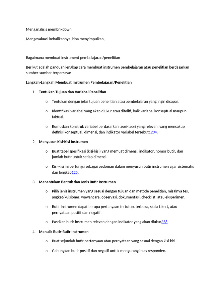 Panduan Membuat Instrumen Penelitian | PDF