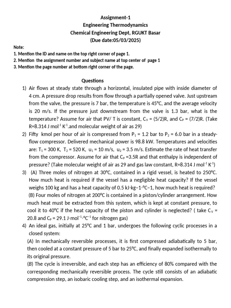 AY24 25 - E1 Sem 2 - ETD - Assignment 1 | PDF | Heat | Gases