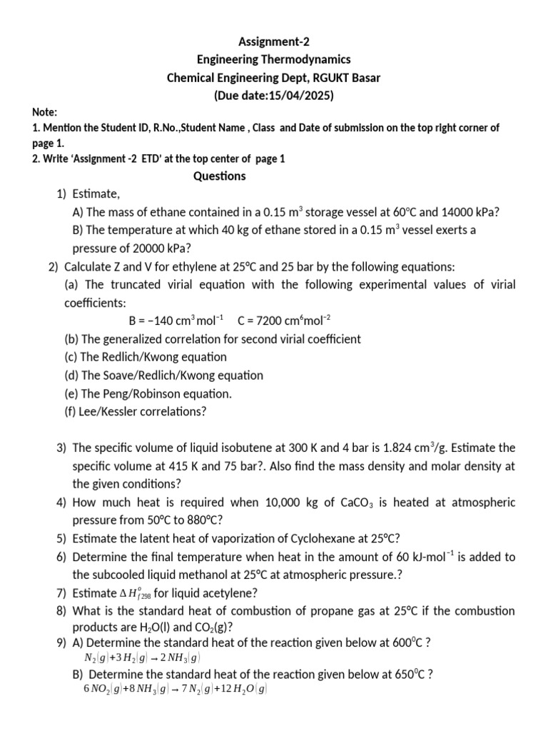 AY24 25 - E1 Sem 2 - ETD - Assignment 2 | PDF | Pressure | Heat