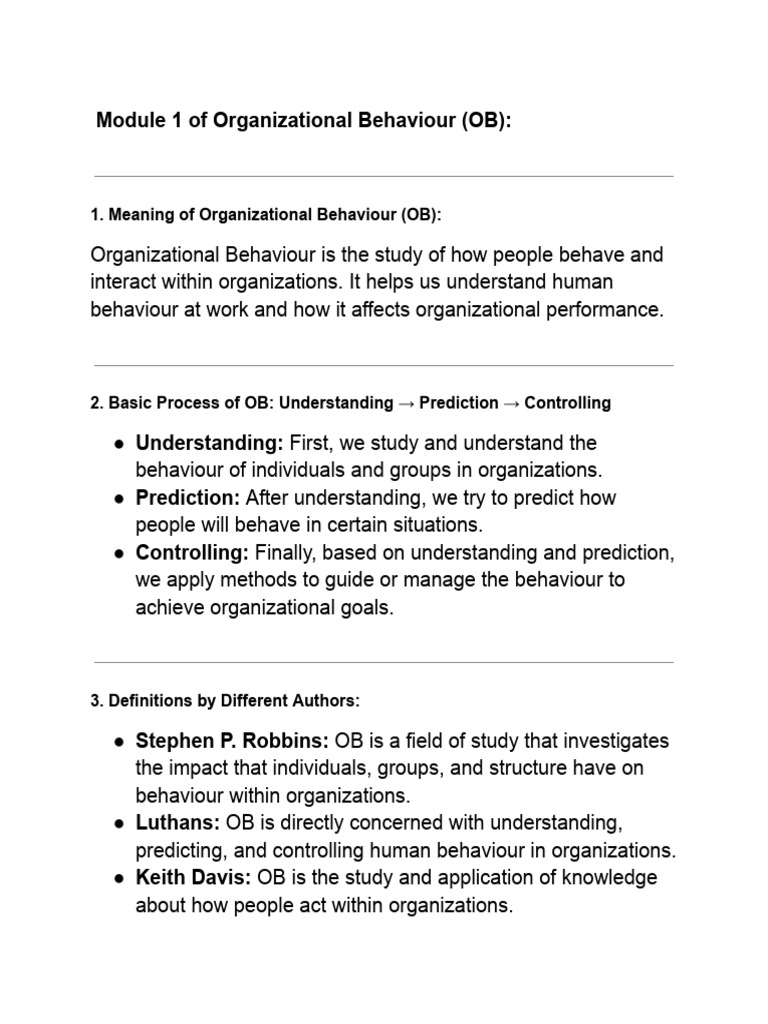 Understanding Organizational Behaviour Basics | PDF | Organizational ...