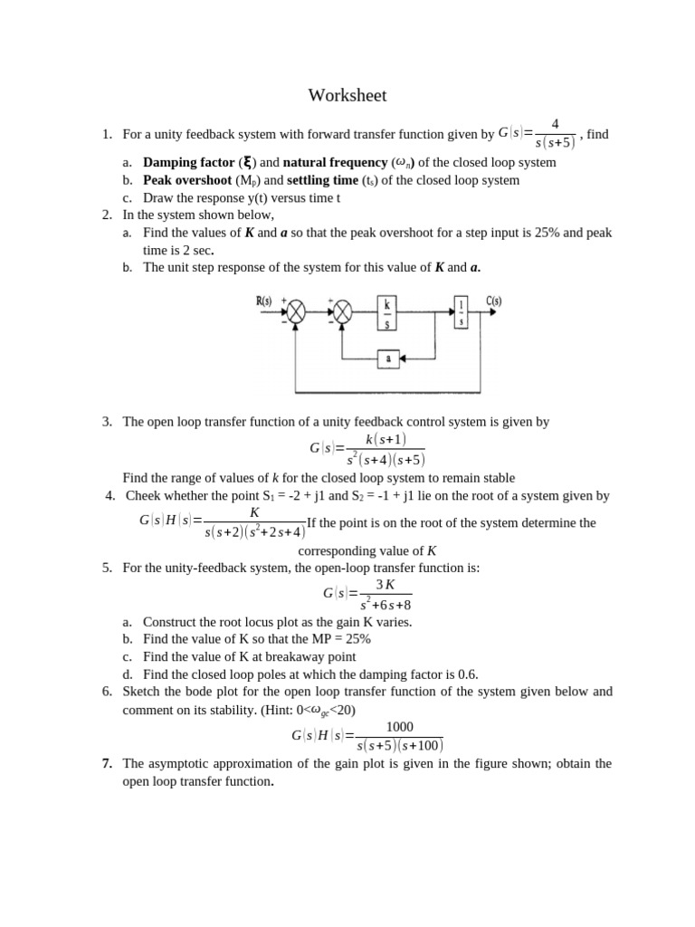 Control Worksheet - Mechanical | PDF | Electronic Circuits | Applied ...
