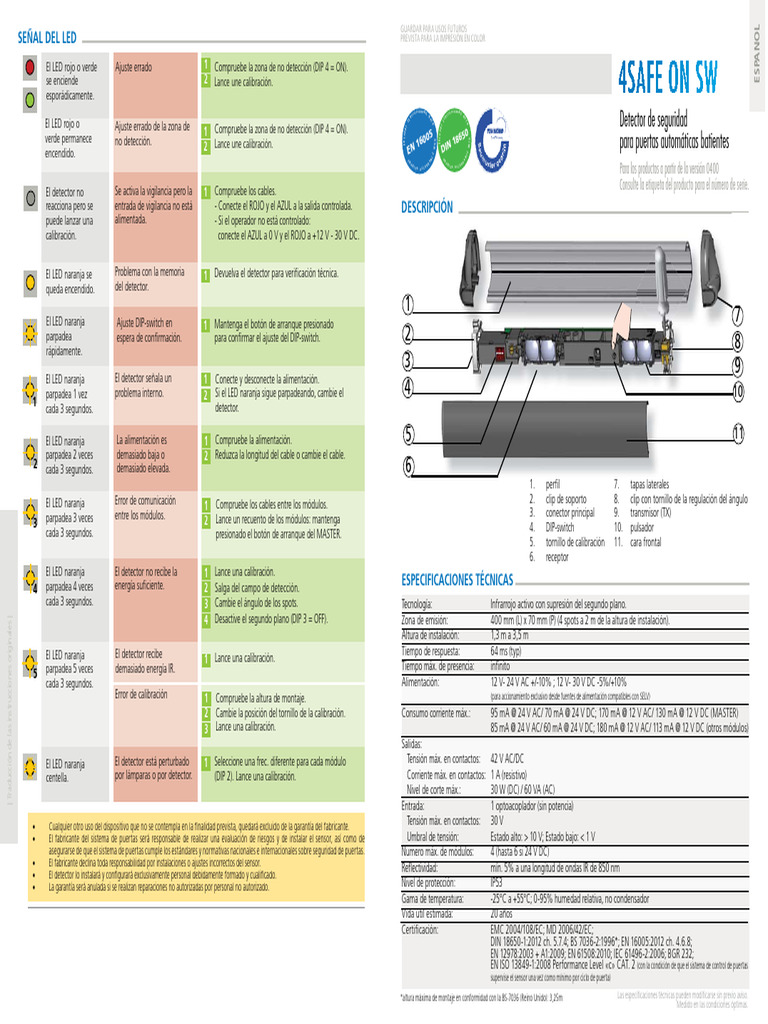 Manual del Sensor 4Safe para Puertas | PDF | Diodo emisor de luz
