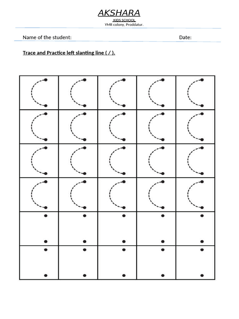 Left Slanting Line Practice Sheet | PDF
