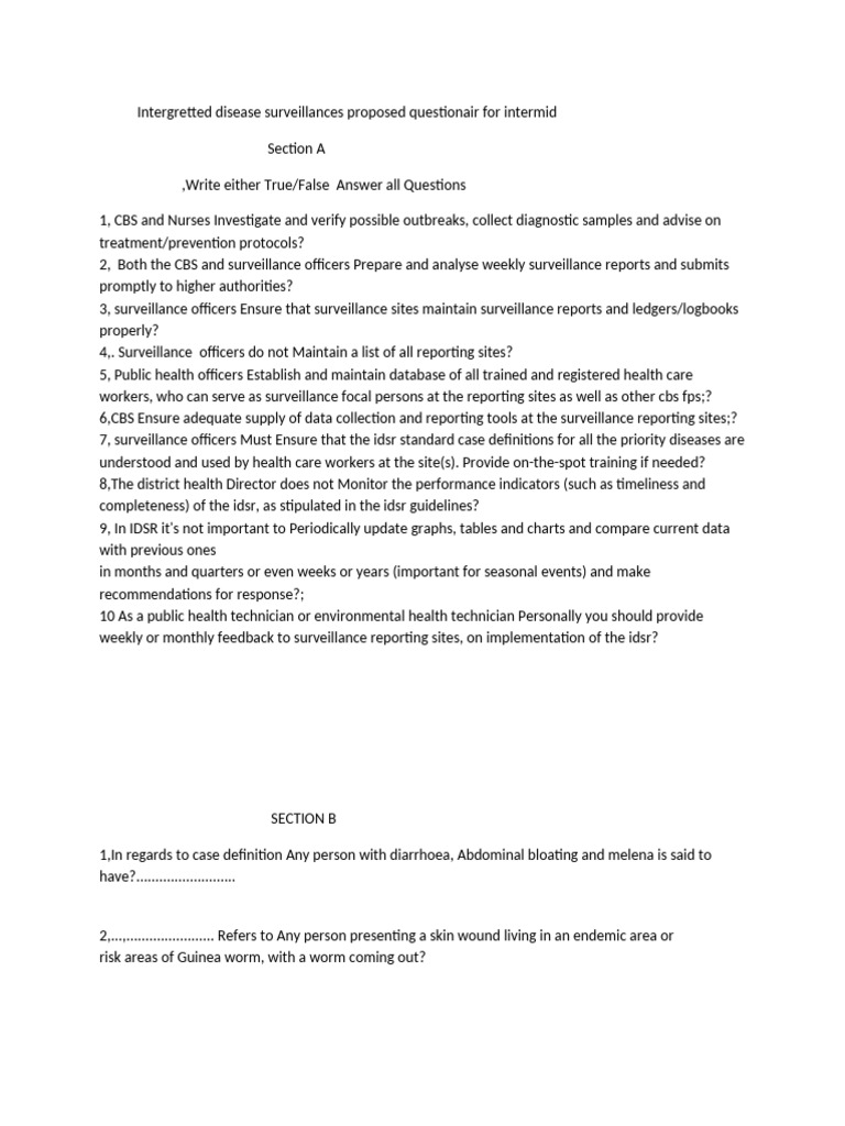 IDSR Proposed Questions | PDF | Surveillance | Medicine